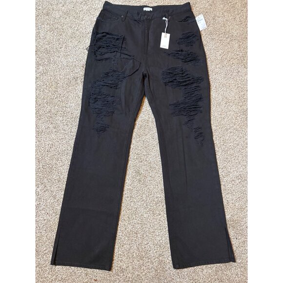 NEW Good American Khloé Long Distressed High-Rise Black Relaxed Denim Jeans 16 - Picture 5 of 16